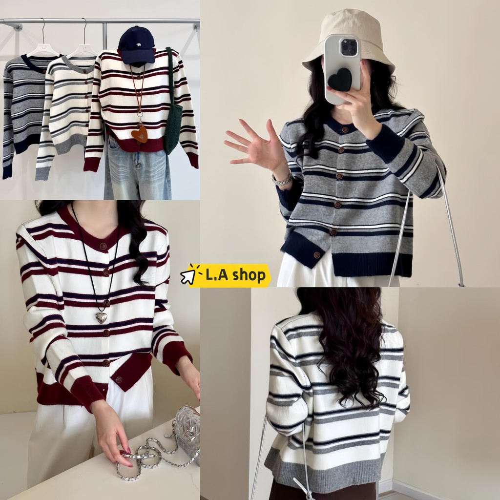 L.A Shop🌟พร้อมส่ง เสื้อแขนยาว เสื้อแขนยาว คาร์ดิแกนไหมพรม คอกลม "W-K086"