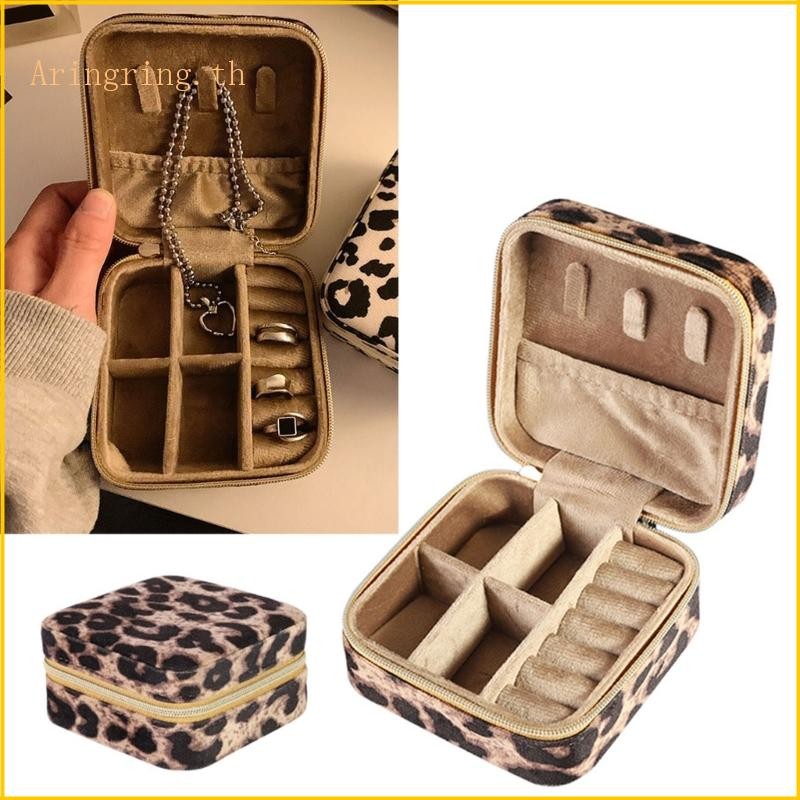 ARIN Compact Leopard Print Jewelry Carry Case Travel Friendly Leopard Jewelry Pouch Practical Access