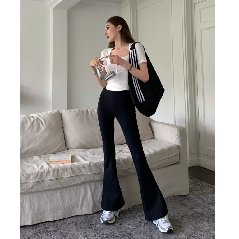 Hotgirl พร้อมส่งจากกทม กางเกงลำลองทรงสกินนี่ยืดเอวสูง โยคะก้นยกกางเกงกระชับสัดส่วนย้อนยุคบางเฉียบบานเล็กน้อย - รูปที่ 5