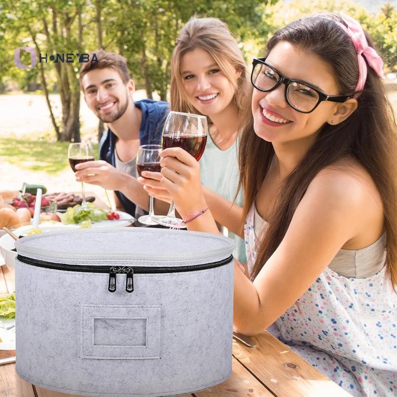 <Honeyby>Felt Storage Bag Glass Cup Rack Cooking Plate Soup Spoon Case Dish Fabric Holder Travel Kit