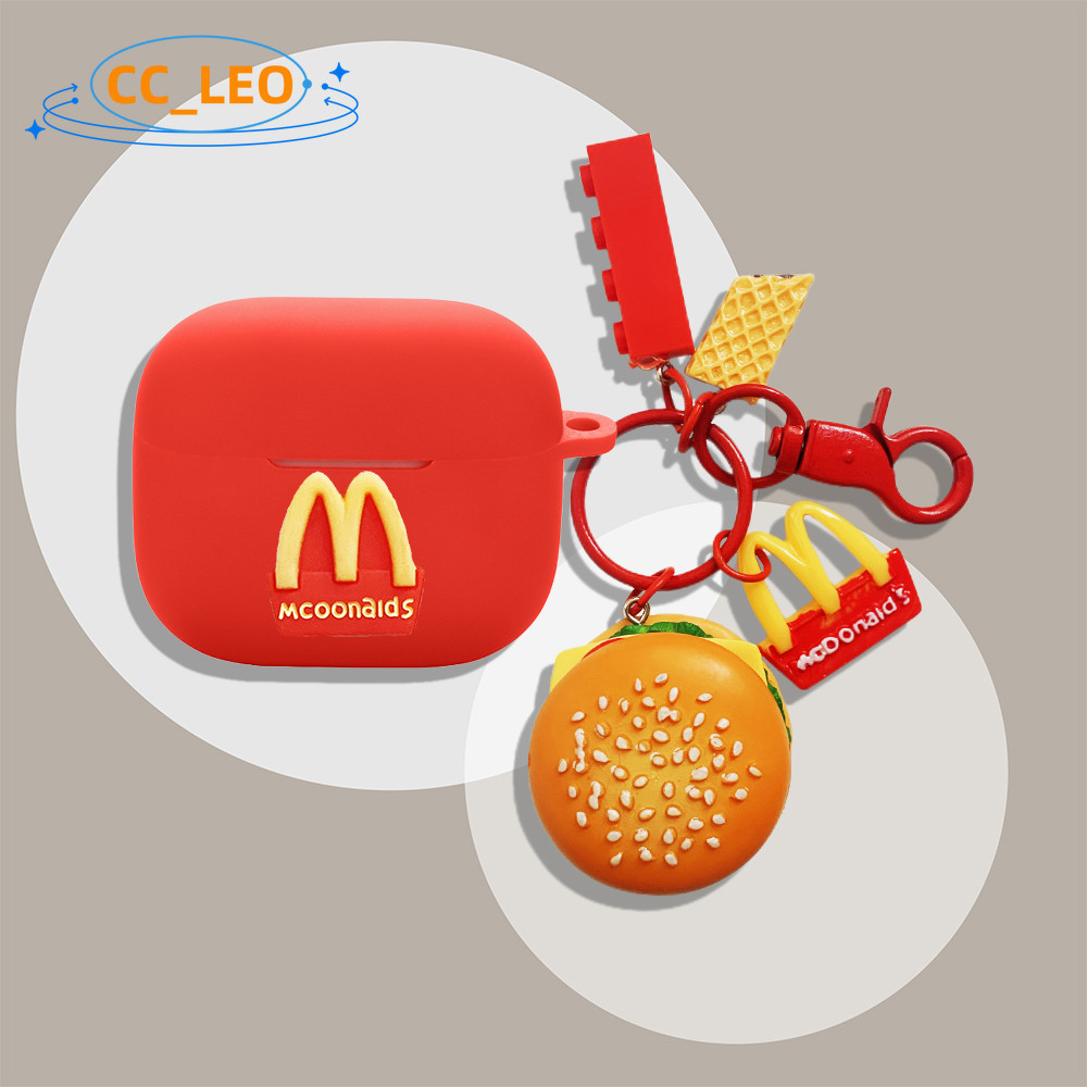 Case for EDIFIER EvoBuds Cartoon Hamburger Fries Keychain Cute Pendant Silicone Soft Case Suitable f