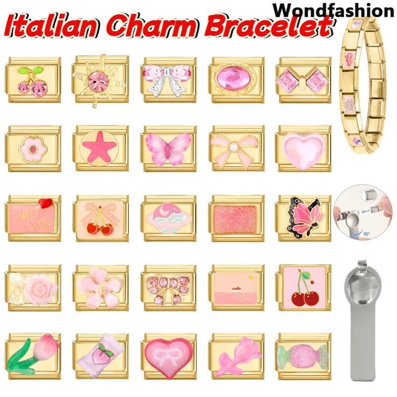 สร้อยข้อมือสแตนเลสสีชมพูกับฐานสีทอง พอดีขนาด 9 มิลลิเมตร เหมาะสำหรับคนชอบทำเครื่องประดับ DIY ในสไตล์ย้อนยุค