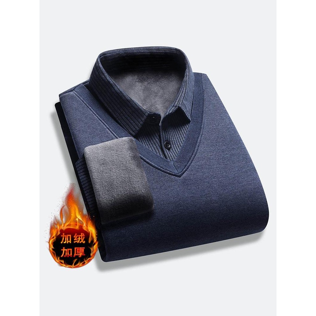 เสื้อหนาวชายแขนยาวสองชิ้น ซับในขนแกะหนา ให้อบอุ่นในฤดูหนาว