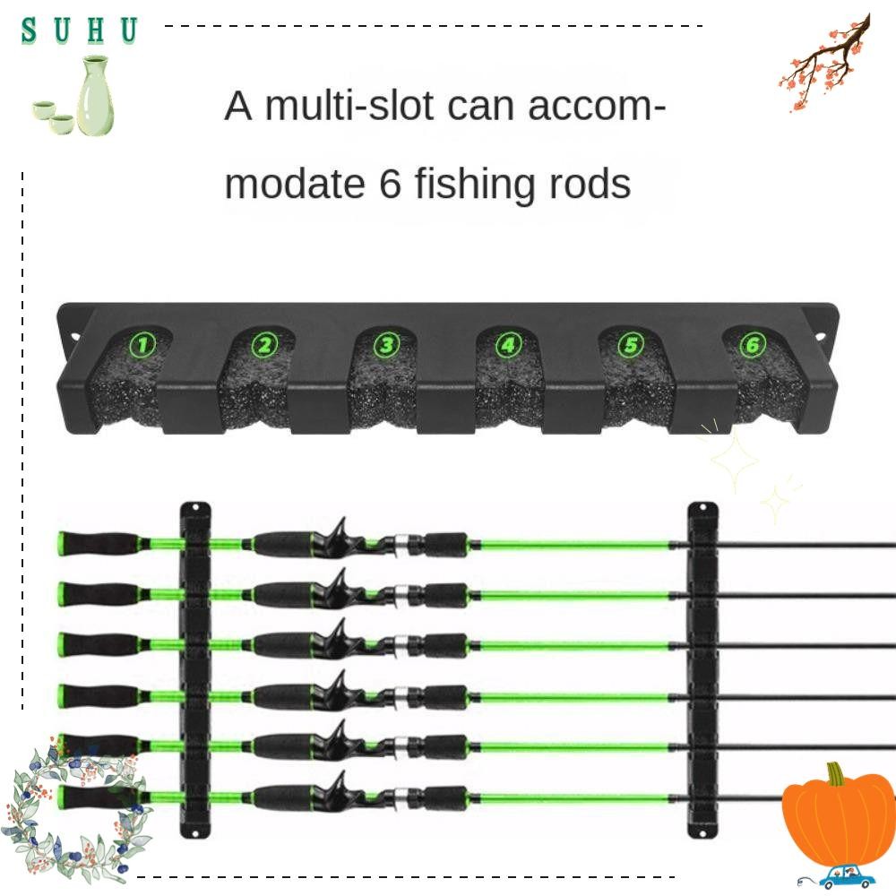 ชั้นวางคันเบ็ดตกปลาระบบทั้งแนวตั้งและแนวนอน, มีฐานขาตั้งสีฟ้าและสีดําสีแดงทำจากวัสดุEPDM foam ทนทาน