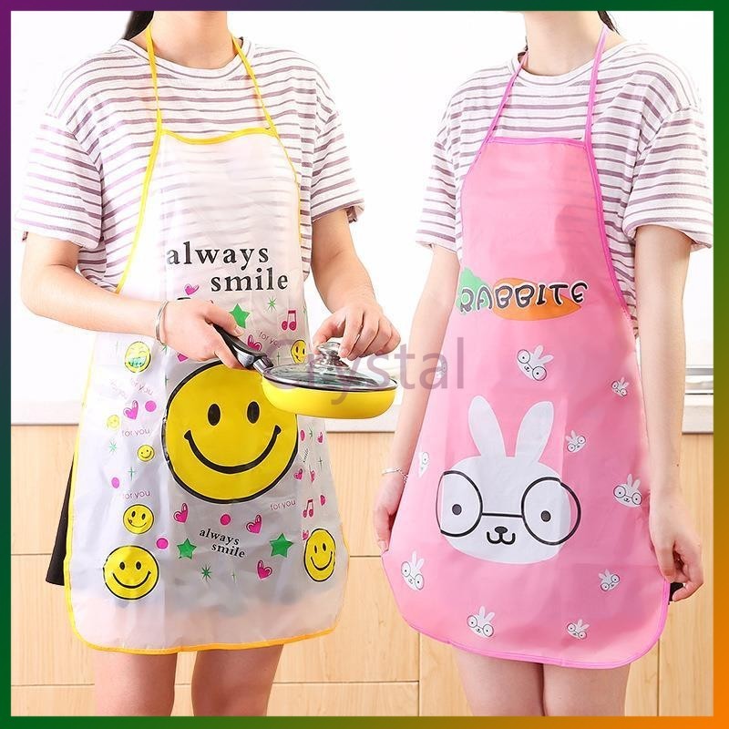 Crystal ผ้ากันเปื้อน PVC กันน้ํา ลายการ์ตูน เหมาะกับร้านอาหาร ห้องครัว คละลาย 70x50 CM