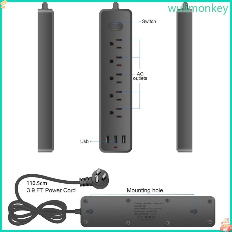 WU Surge Protector Wall Outlet พร้อม 5 ช่องกว้าง 3x พอร์ต USB สําหรับโทรศัพท์