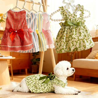New เสื้อสัตว์เลี้ยง ประดับโบว์ ชุดเดรสกระโปรง ไซซ์ S/M/Lใส่…