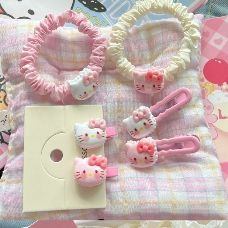 O1365 กิ๊ฟเซ็ทน้องแมวชมพู น่ารัก ยางรัดผม กิ๊บติดผม เซ็ท6 ชิ้น