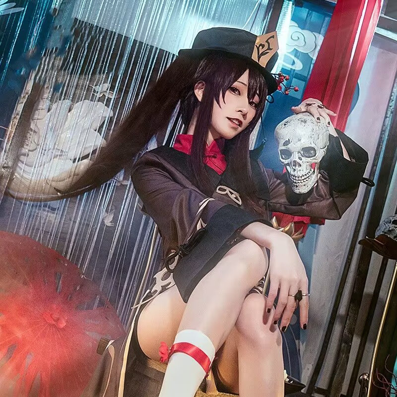 Genshin impact คอสเพลย์เครื่องแต่งกาย Hatao คอสเพลย์เครื่องแต่งกายชุด hu tao วิกผม Hu Tao หมวกปาร์ตี