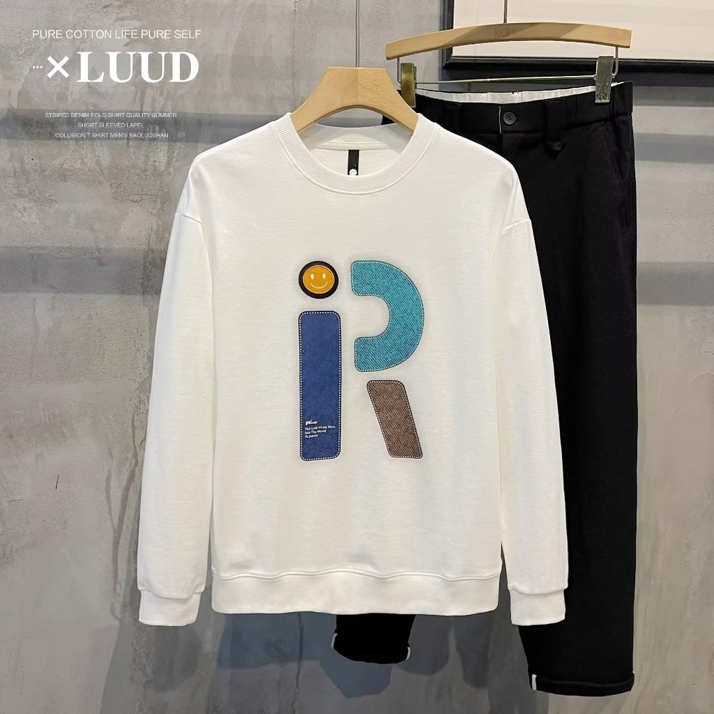 COD 20252022 Trendy Brand Fashion Fun Letter Print Sweatshirt Men Autumn Casual Pullover Round Neck 