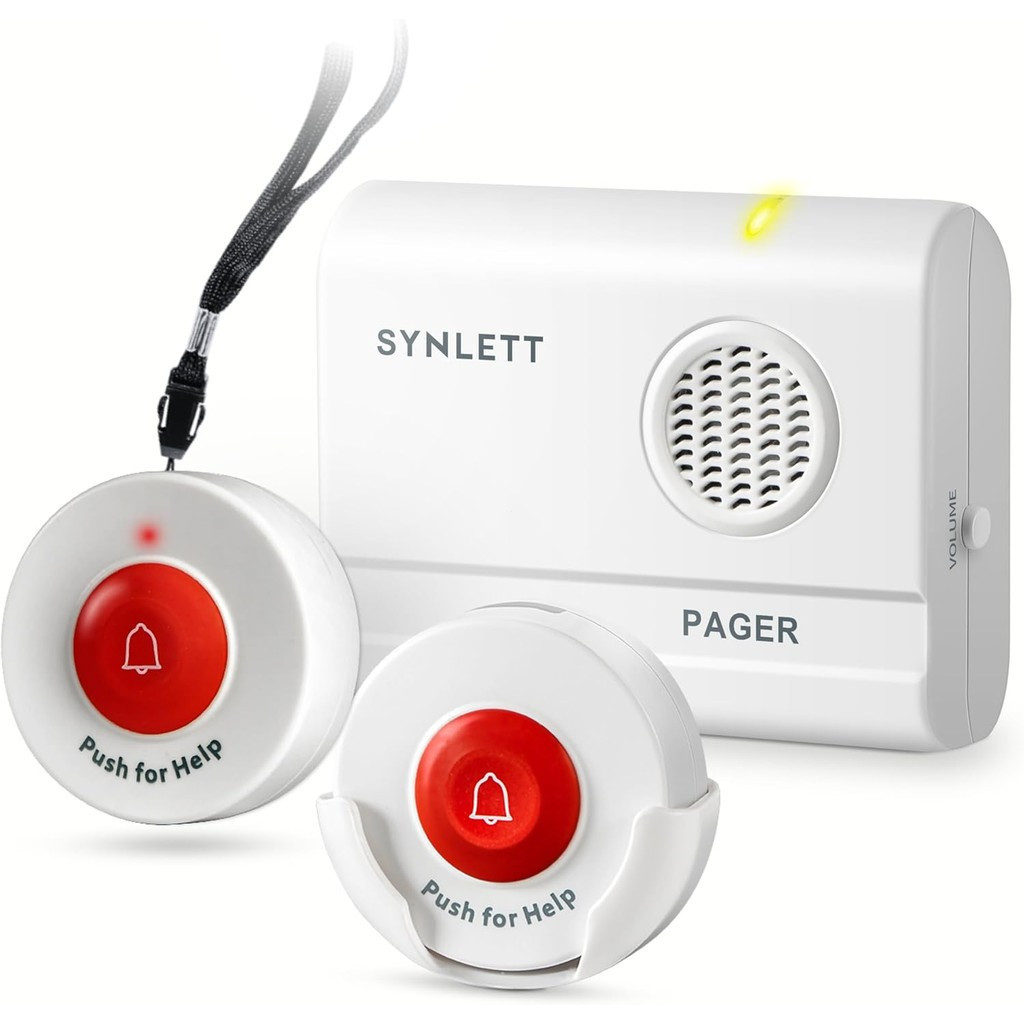 SYNLETT Caregiver Pager 2 ปุ่มโทรไร้สายสําหรับผู้สูงอายุการตรวจสอบ SOS Alert System ปลุกแบบพกพาสําหร