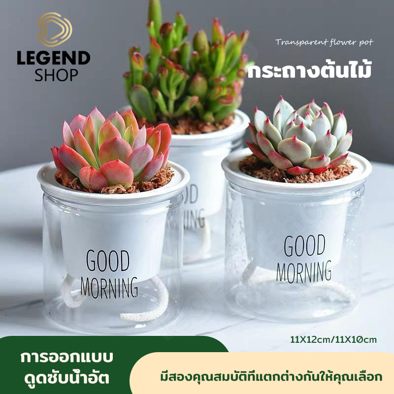กระถางดอกไม้ขี้เกียจ อัตโนมัติดูดซับน้ำ กระถางต้นไม้โปร่งใสสองชั้น พลาสติกแข็งแรง รดน้ำง่าย เหมาะสำหรับโต๊ะทำงาน