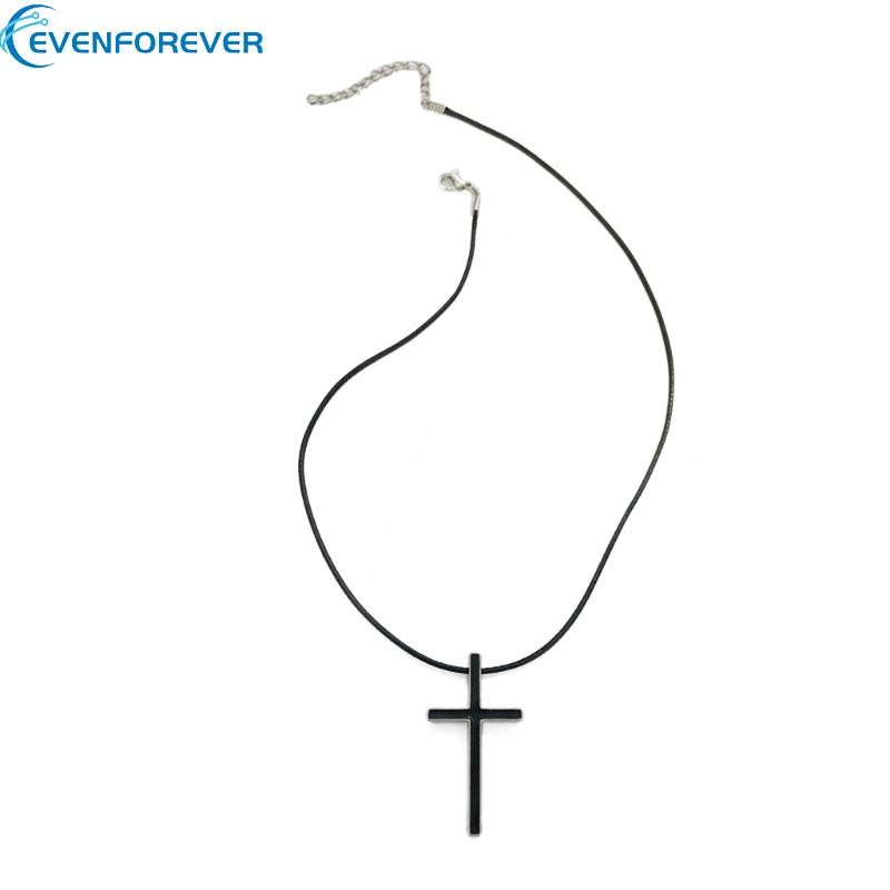 EV Cross Necklace Retro Design Cross Pendant Necklace Leathers Cord Necklace