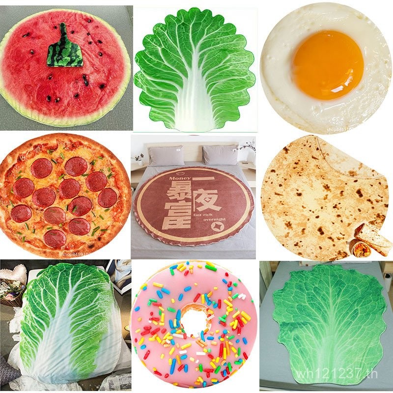 ผ้าห่มแพนเค้กบินเค้กแตงโม I9EK สำหรับใช้งานในออฟฟิศ และพิซซ่าเค้กขนาดใหญ่