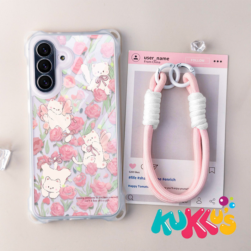 MAWAR GANTUNGAN HP Cat และ Rose เคสโทรศัพท์ + ไม้แขวนเสื้อสําหรับ Soft Case สําหรับ Oppo A6 Pro A5X 