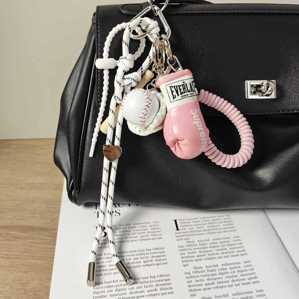 Pink Boxing Gloves Pendant White Baseball Keychain Spring Rope Miu Style Girls' Bags Pendant wI44