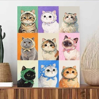 การ์ตูนแมวคลุมศีรษะ ขนาด 30x40x0.9 cm พาเนลศิลปะ ออกแบบสำหรับห้องนั่งเล่นหรือห้องนอน พร้อมแขวนบนผนังได้ง่ายๆ