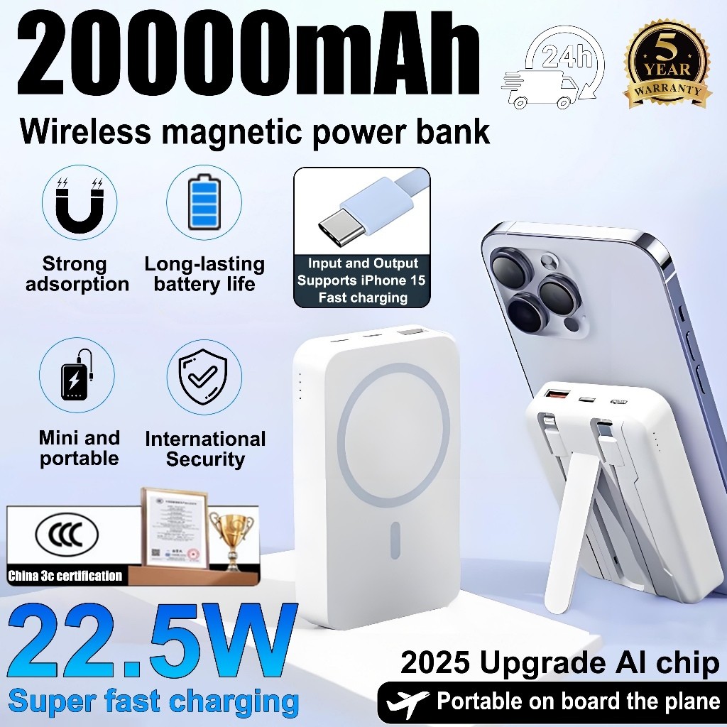 JUZ SG Spot & 3C การรับรองMagnetic 3c power bank 20000mAh 22.5W Fast CHARGING powerbank Builtin ความ