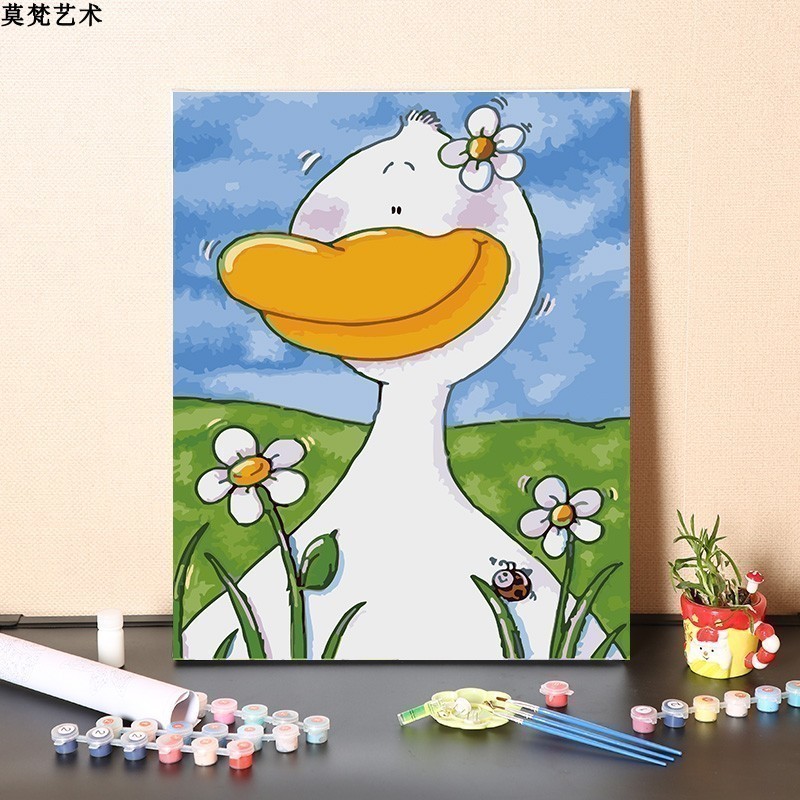 DADA DQ2 ภาพวาดสีน้ำมันขนาด 40x50 ซม., DIY การ์ตูนดอกไม้และเป็ด, น่ารักสำหรับตกแต่ง PA4