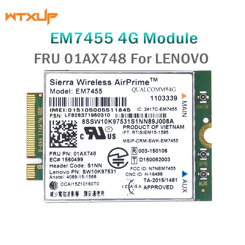 EM7455 FRU 01AX748 LTE 3G 4G Tarjeta สําหรับ Thinkpad X1 carbono 5th gen X270 T470S T470P t570 L570 