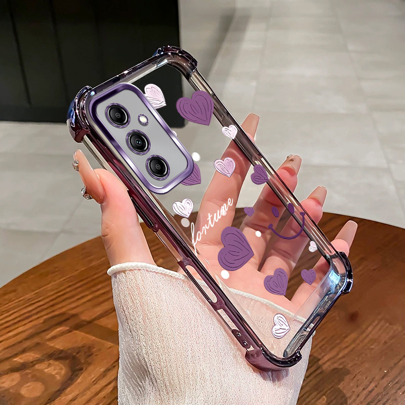 เหมาะสําหรับ Samsung A15 A16 A26 A25 A35 A55 4G 5G เคสโทรศัพท์สี่มุมซิลิโคน TPU หัวใจยิ้มโปร่งใส soft shell 021