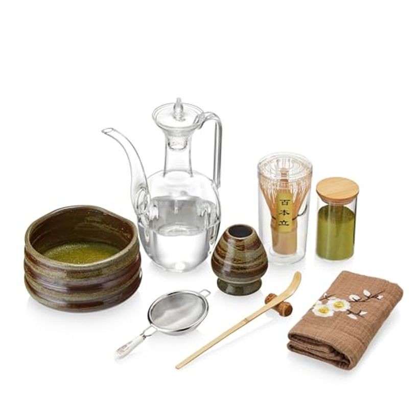 POKALOTEA Matcha Tea Set 9-Piece Set Tea Ceremony Tools Matcha Bowl Chasen Chashaku Tea Whisk Matcha