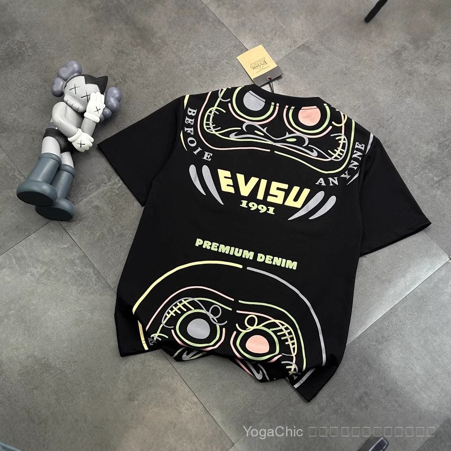 EVISU เสื้อยืด God of Fortune evisu สไตล์.street wear สำหรับฤดูร้อน