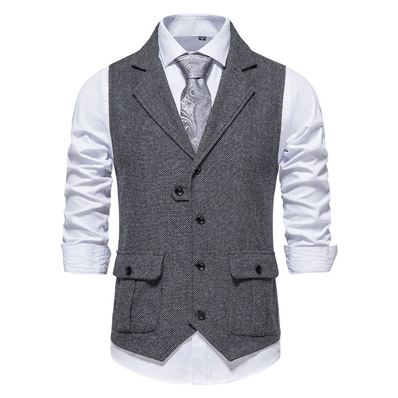 Men Tweed Suit Vest Retro Lapel Vest Vest 1007