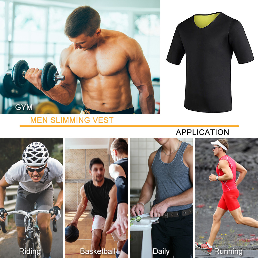 LocalCamera-th Men Workout Sauna Suit Neoprene แขนสั้นเสื้อเหงื่อ