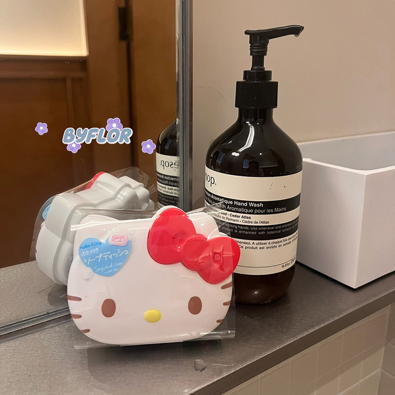 กล่องสบู่คิตตี้น่ารักเคาน์เตอร์สบู่ผู้จัดงานสบู่ระบายน้ํากล่องเก็บอุปกรณ์ห้องน้ํา - รูปที่ 5