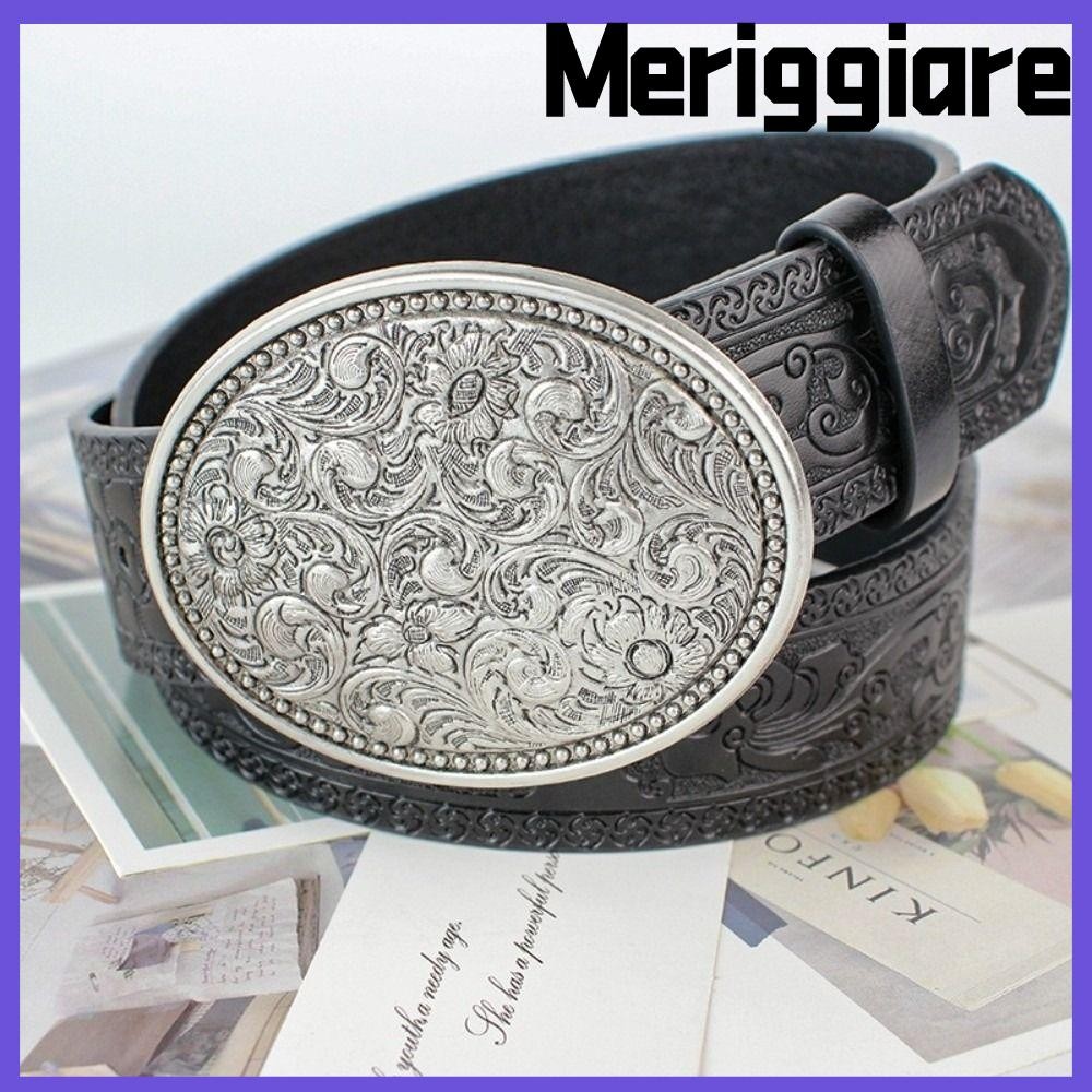 MERIGGIARE Western Cowboy Belt, Vintage Casual Buckle Belt, Fashion Retro PU Leather Wide Waist Belt