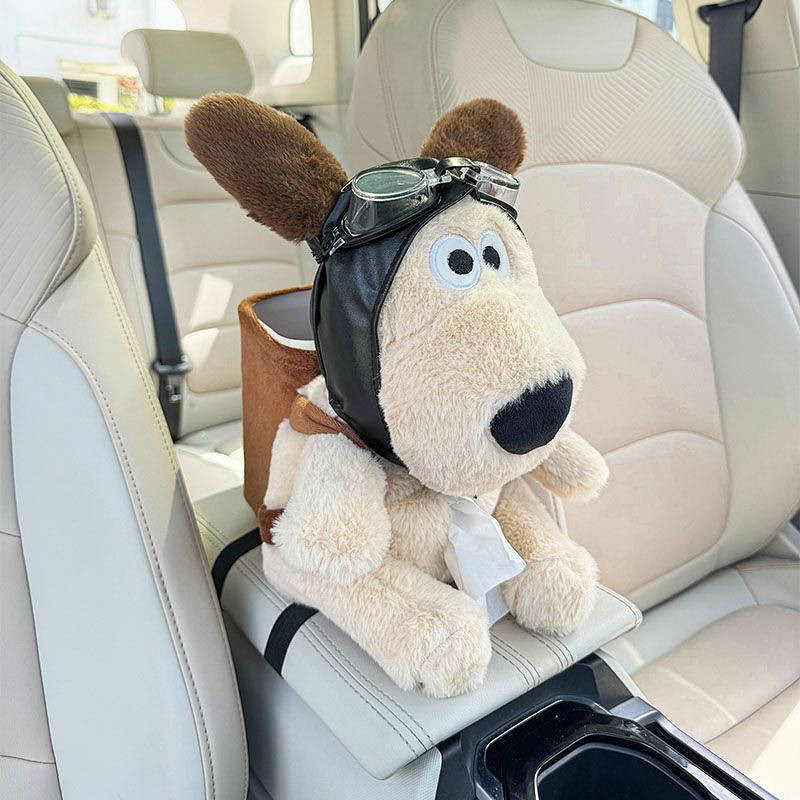 Car Tissue Box Trash Can 2-in-1 Cute Flying Dog Paper Extraction Box Car Special Cartoon Doll Storag
