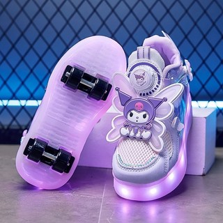 [Yidiandian] Runaway Shoes Girls Pulley Shoes USB Charging Children Flashing Light Shoes Kuromi Outdoor Sports Skates Holiday Gifts