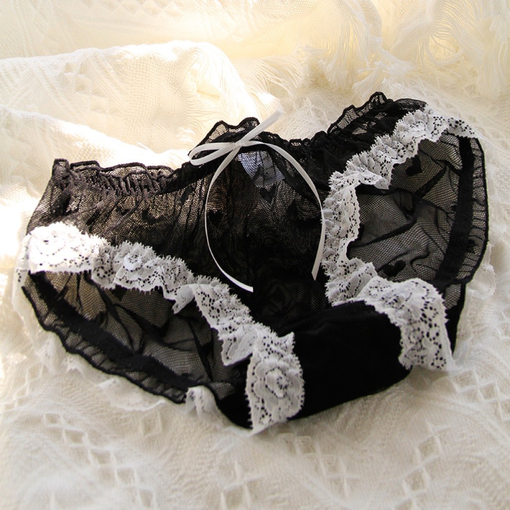 สีดําผู้หญิงชุดชั้นในขายส่งสไตล์ญี่ปุ่นลูกไม้เซ็กซี่สาวโบว์กลางเอวตาข่ายกางเกง 620 Series L 620 C1 ส
