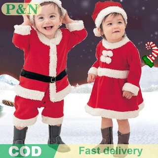 [P&N] คริสต์มาสเด็ก Santa เครื่องแต่งกายเด็กวัยหัดเดินเด็กสีแดงเสื้อผ้าคริสต์มาสปาร์ตี้ชุดสีแดงสําหรับเด็กชายและเด็กหญิงชุดซานต้าปีใหม่ [cod]