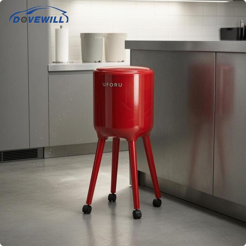 [Dovewill] SiaBiced ถังขยะทรงกระบอก Casters Rolling ถังขยะ Freestand Floor Bin