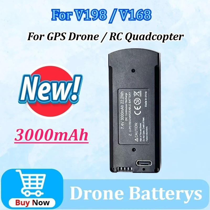 7.4V 3000mAh/3.7V 2000mAh สําหรับ V168 V198 GPS Drone แบตเตอรี่ V198 MAX PRO 8K แบตเตอรี่แพ็คสําหรับ