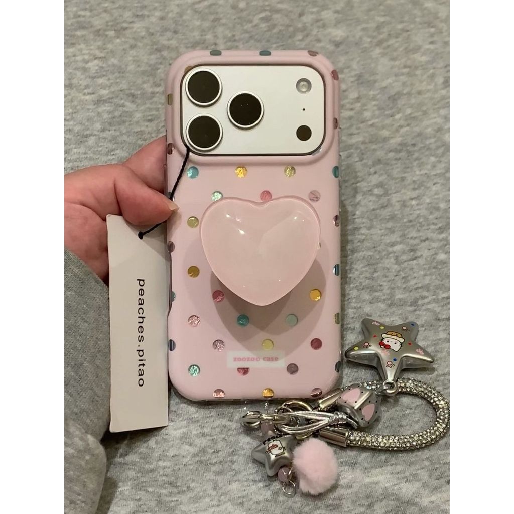 เคสโทรศัพท์ เหมาะสําหรับ iPhone 7 8 X XS XR XSMAX 11 12 13 14 15 16 17 Pro max Plus Air สี Polka Dot Love Bracket กันกระแทกกันกระแทกป้องกันกรณีรวมทุกอย่าง OVDK