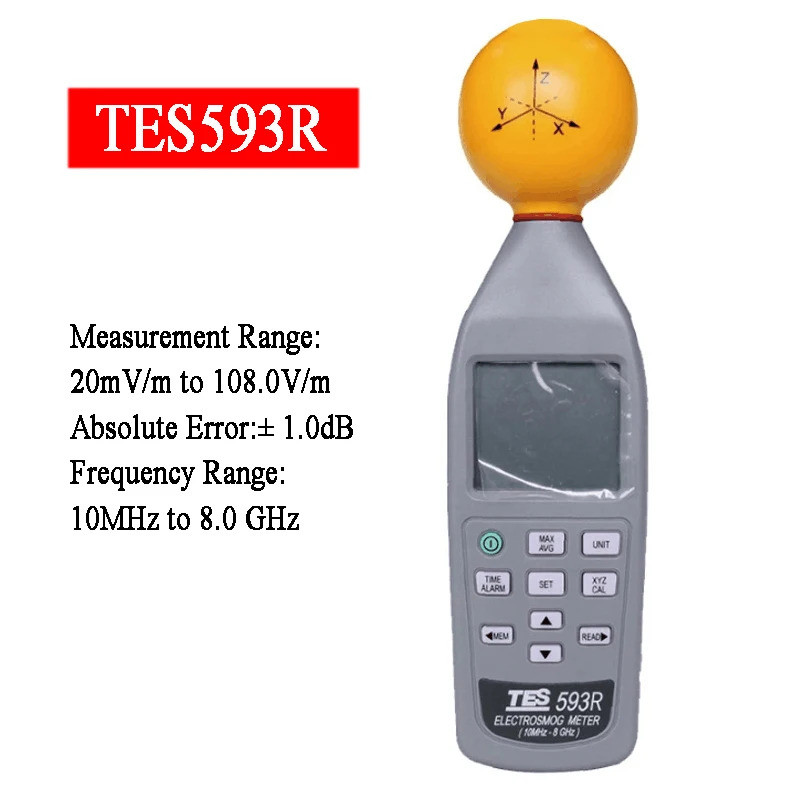 100% ใหม่เครื่องตรวจจับรังสีแม่เหล็กไฟฟ้า TES-593R TES593R EMF Meter Triaxial Data Logger อัปเดตจาก 