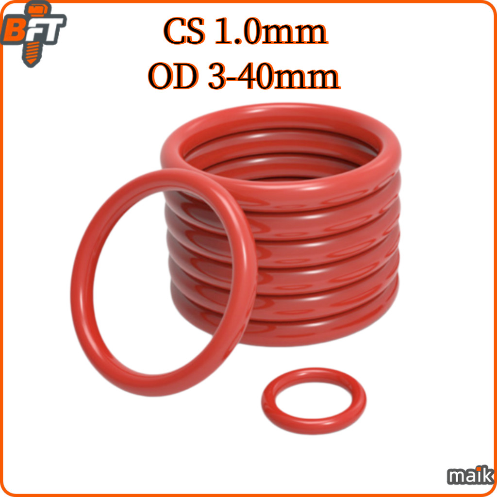โอริงสีแดง ยางซิลิโคน CS 1.0mm OD3-40mm Red Silicone O-ring VMQ ทนความร้อนสูง กันน้ำ ซีลกันรั่ว [maik]