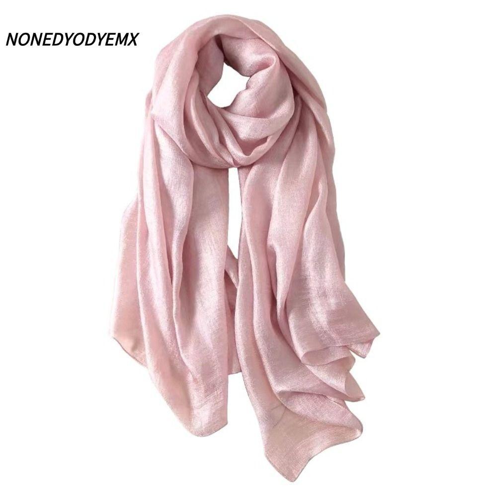NONDYOMX ผ้าคลุมไหล่กันแดดหญิง, สี Foulard ผู้หญิงผ้าพันคอธรรมดา, ผ้าลินิน Bandanas Head Wrap Plus ขนาด Hijab