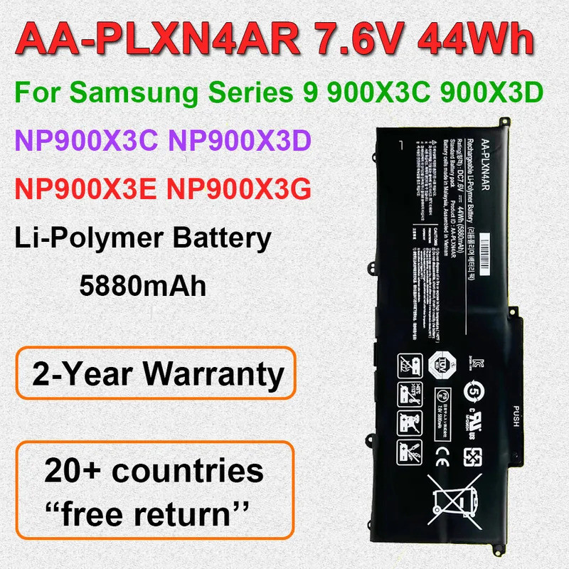 AA-PLXN4AR แบตเตอรี่แล็ปท็อป 7.6V 44Wh 5880mAh สําหรับ Samsung 900X3C-A01 900X3D 900X3B 900X3E NP900