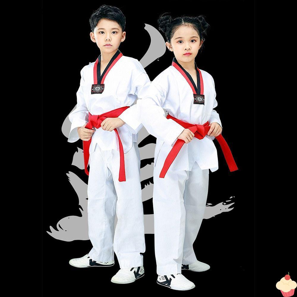 SWEETHOME เด็ก TKD เครื่องแต่งกาย, ผ้าฝ้ายสีขาวเทควันโดเครื่องแบบ, แฟชั่น V คอ Breathable Profession