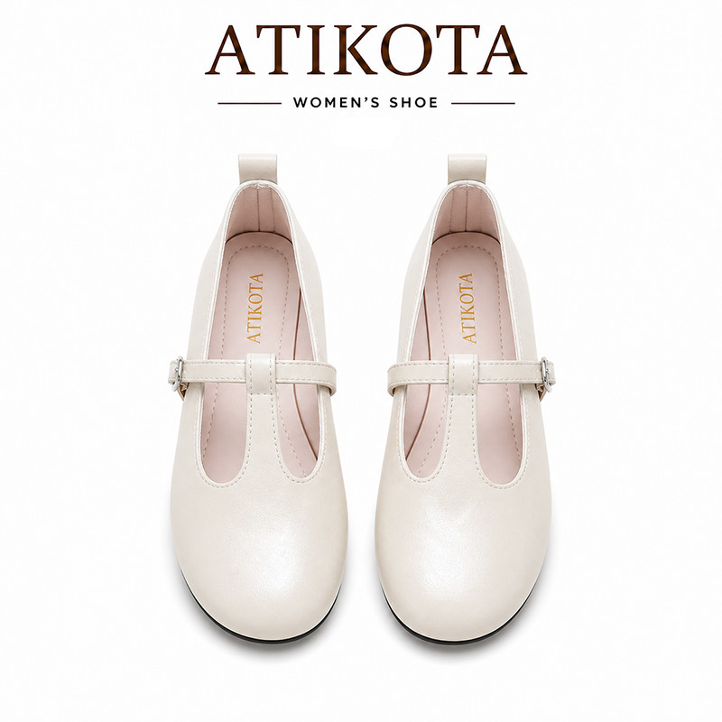Atikota รองเท้าส้นแบนหัวกลมมีหัวเข็มขัด ดีไซน์ทันสมัย ​​สวมใส่สบาย เข้ากับทุกชุด