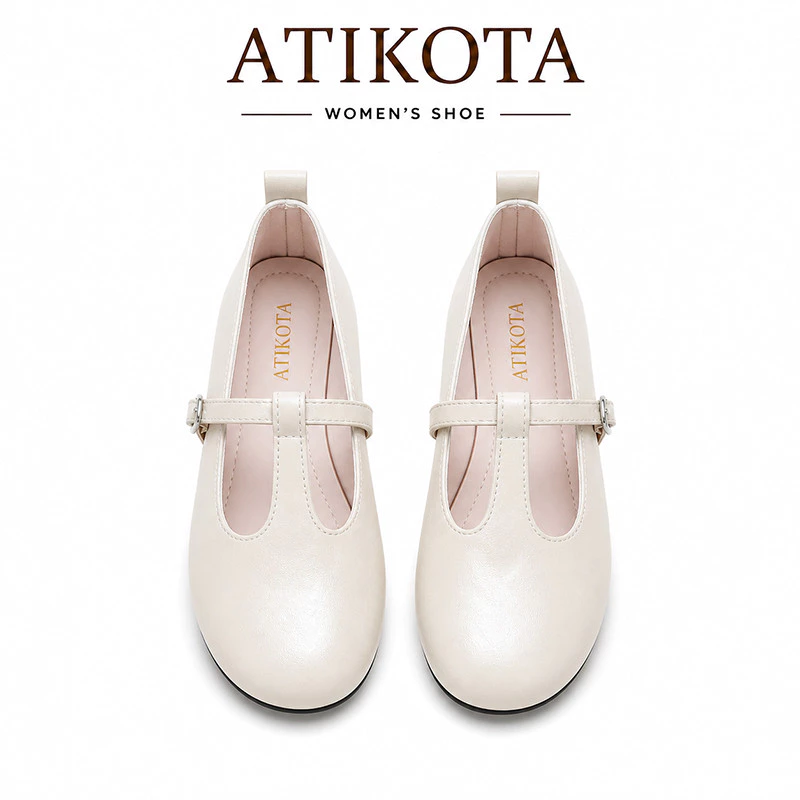 Atikota รองเท้าส้นแบนหัวกลมมีหัวเข็มขัด ดีไซน์ทันสมัย ​​สวมใส่สบาย เข้ากับทุกชุด