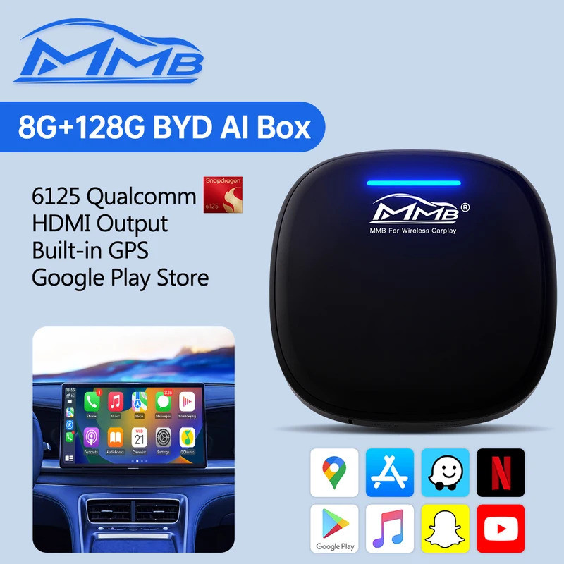 MMB MAX Android 13 CarPlay Ai กล่อง 8+128G QCM6125 Netflix & Youtube GPS 4G LTE สําหรับ BYD Seallion