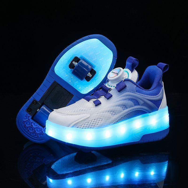 Runaway Shoelace Light Double-W Heel Boys Roller Shoes Four-W Skating Youth Wheel Shoes Blast Walkin