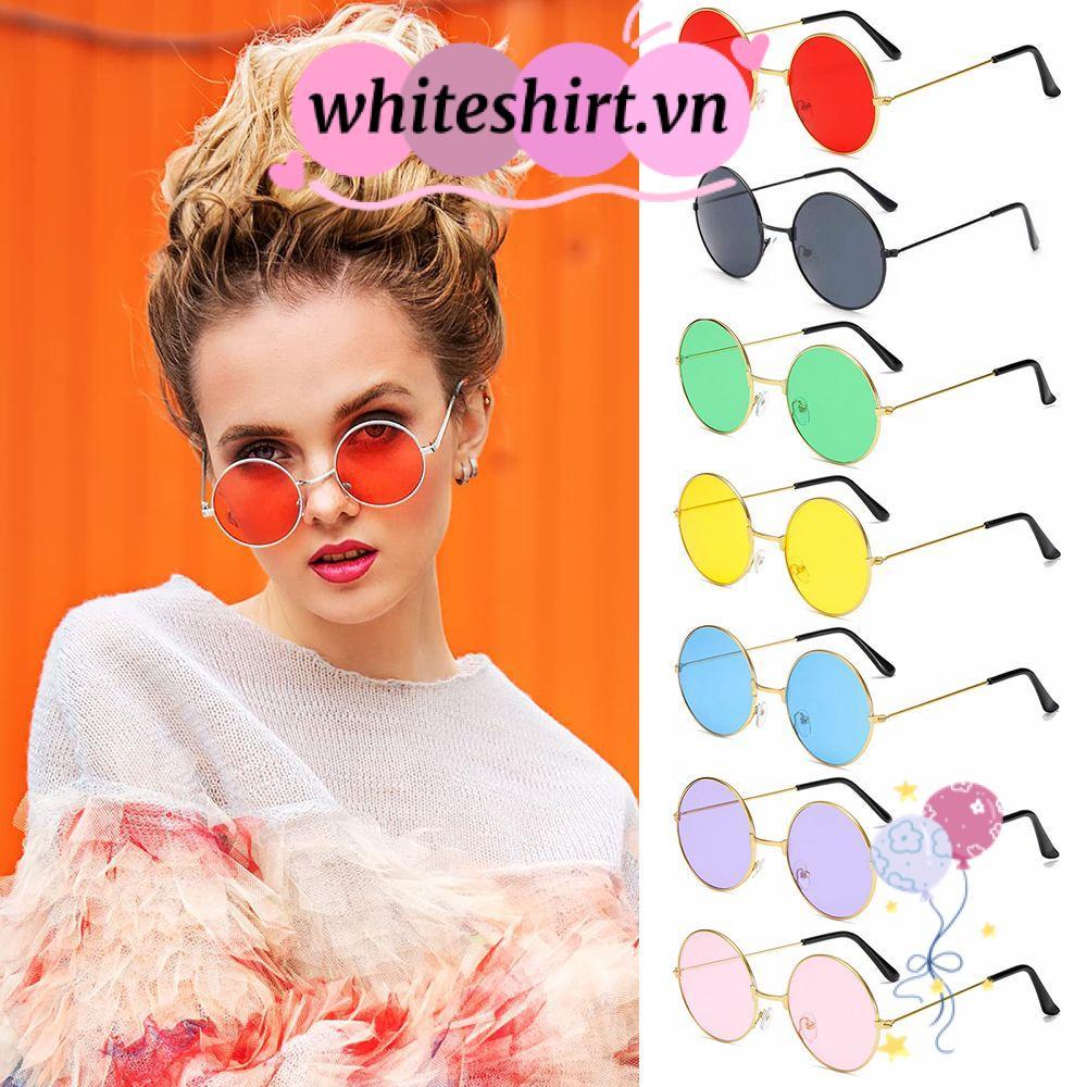 WHITESHIRT แว่นกันแดดโลหะ Retro Disco Party Circle Glasses