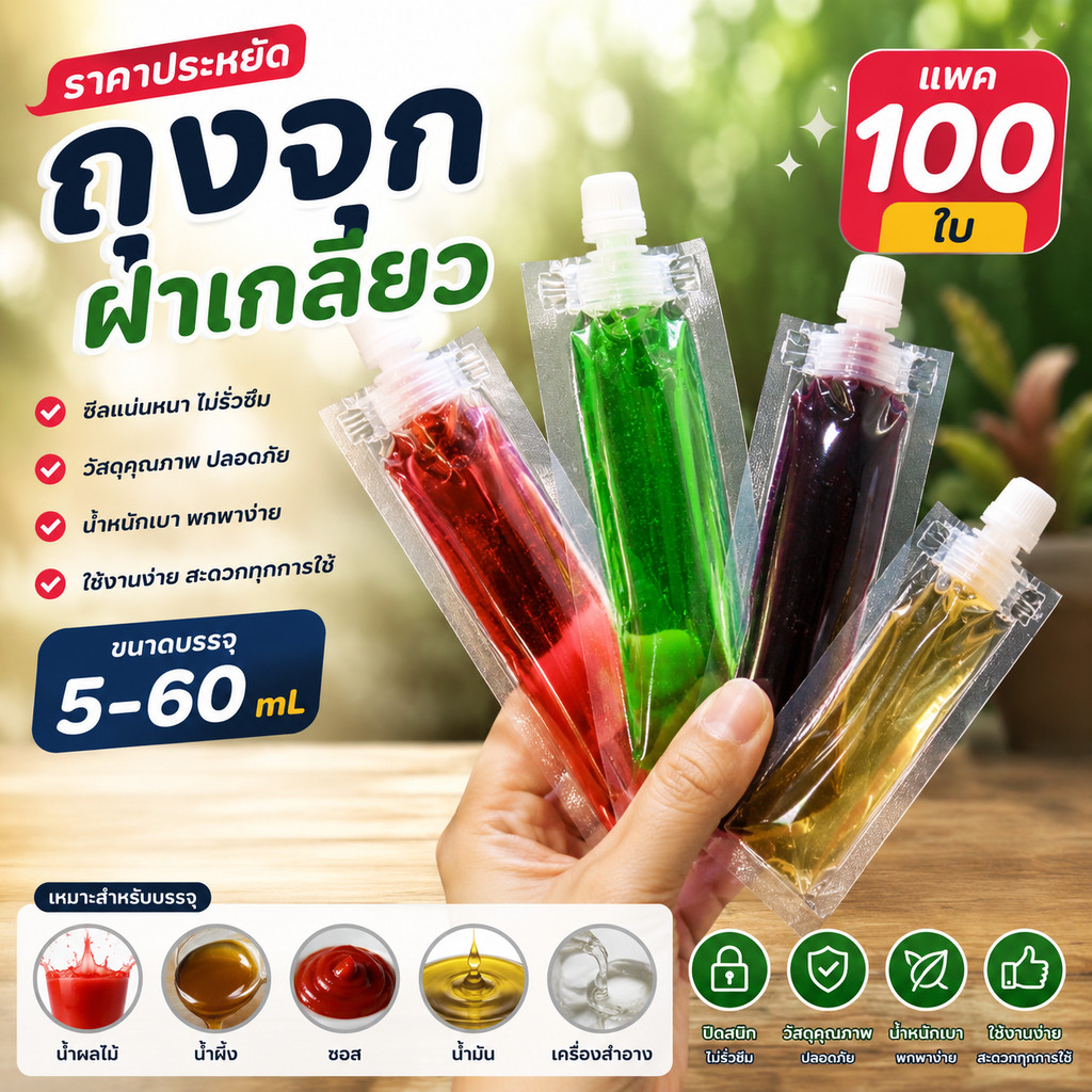 ถุงจุก ฝาเกลียว ราคาประหยัด ขนาดบรรจุ 5-60 mL (แพค 100 ใบ)