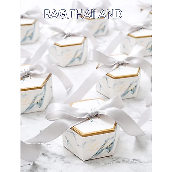 🎁🎁กล่องของขวัญ ของชำร่วย ขนม ของฝาก เครื่องประดับ ใส่จิวเวอรี่สวยๆ ทรง6เหลี่ยมลายขาวหินอ่อน 🎁🎁